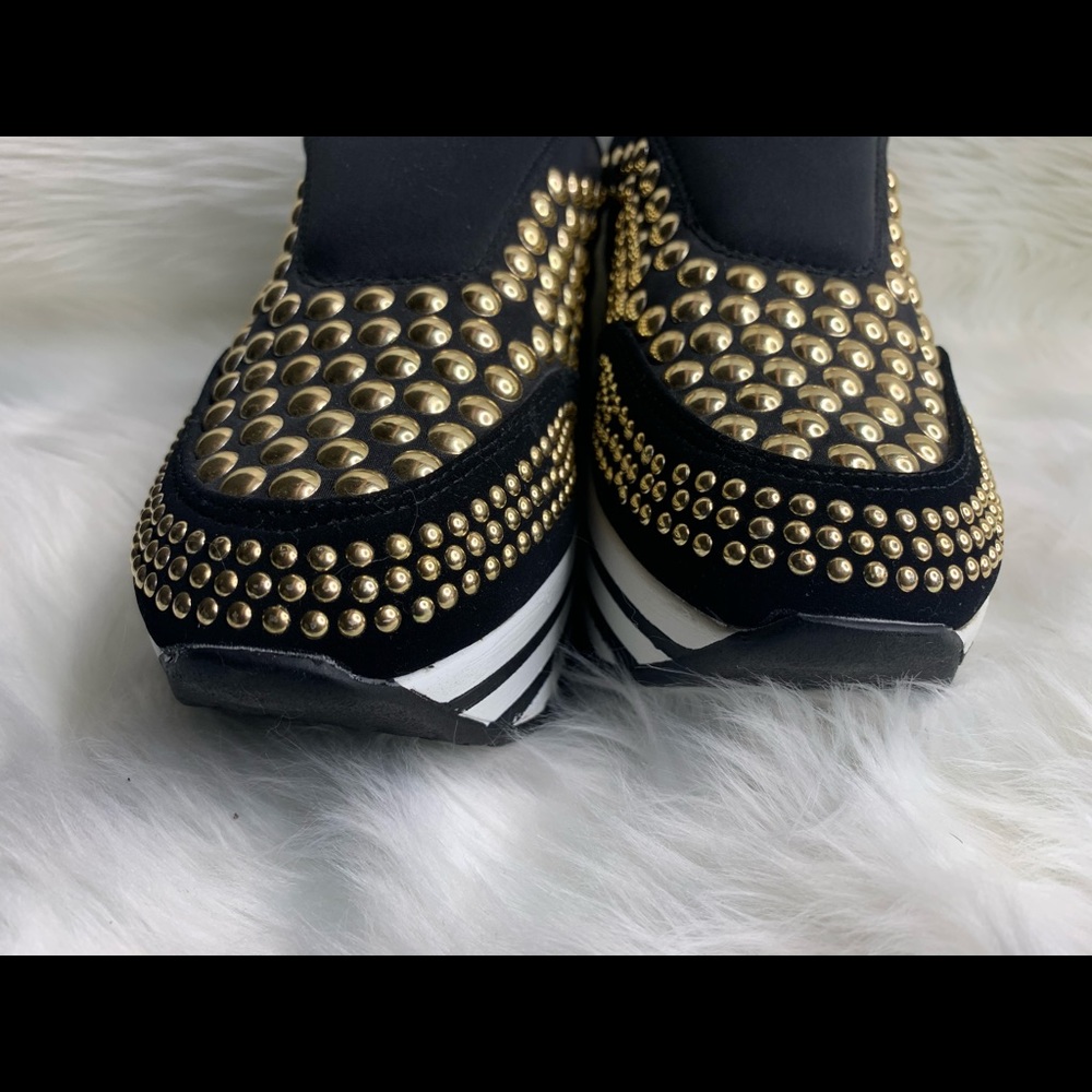 Platform shoes, black and white with studs